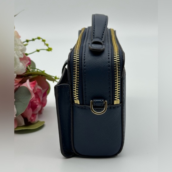 Michael Kors Navy Jet Set Medium Double Zip Phone Crossbody  Bag - Picture 11 of 15